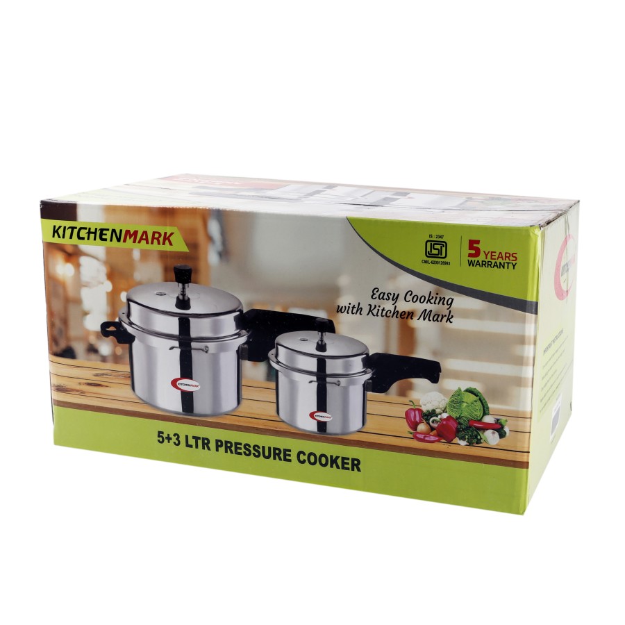 KITCHENMARK Aluminium Pressure Cooker 5 Ltr+ 3 Ltr Combo Pack