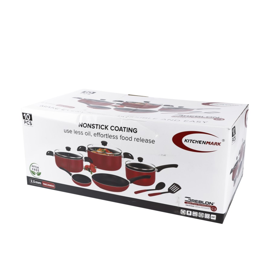 KITCHENMARK 10pc Non-stick Cookware Set - Red