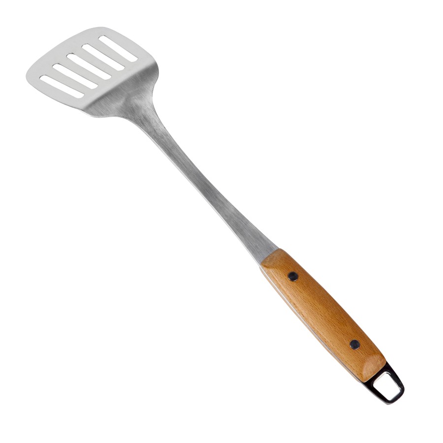 BECHOWARE Stainless Steel Wooden Handle Slotted Turner Spatula 36.5cm