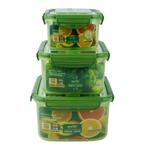 Generic Plastic Square 3pc Microwavable Airtight Food Storage Container Set 800ml,1600ml,2900ml