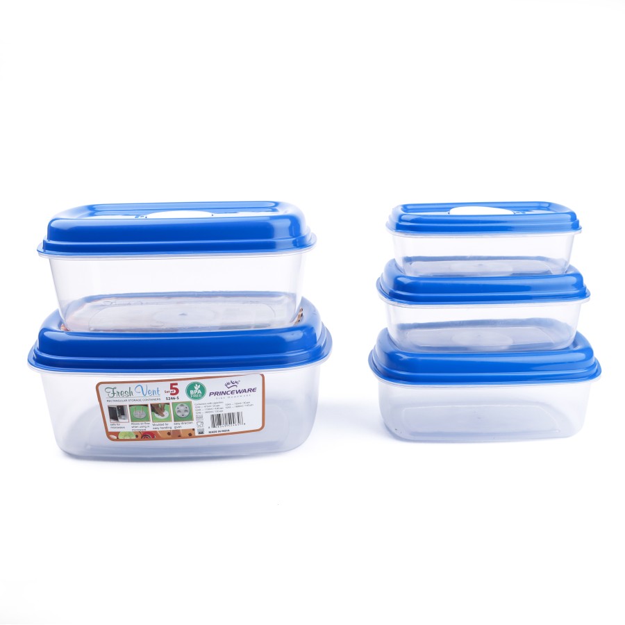 PRINCEWARE Fresh Vent Rectangular Storage Containers Set of 5 - 2 Color Pack