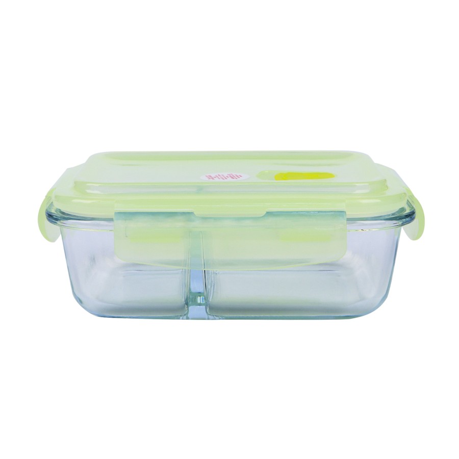 Generic Glass Storage Rectangular 2 Compartment Food Container 640ml - Green