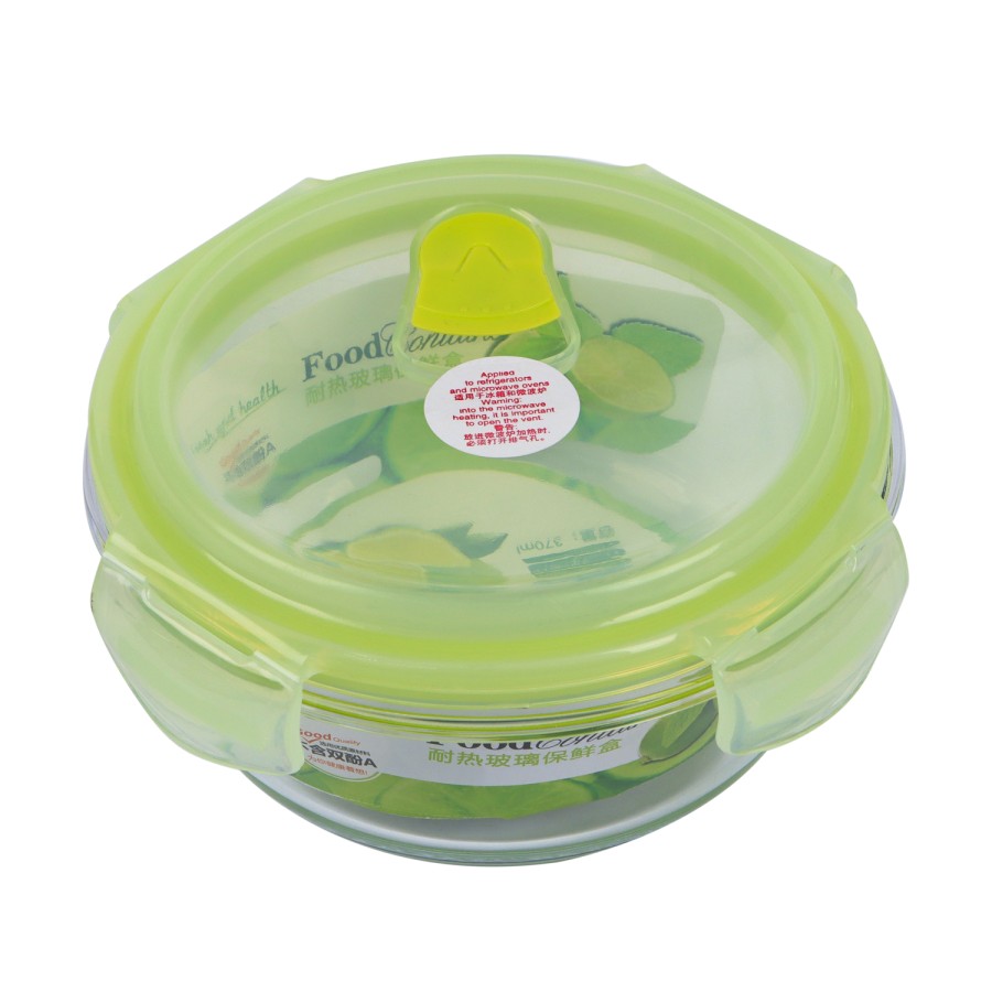 Generic Glass Storage Round Food Container 370ml - Green