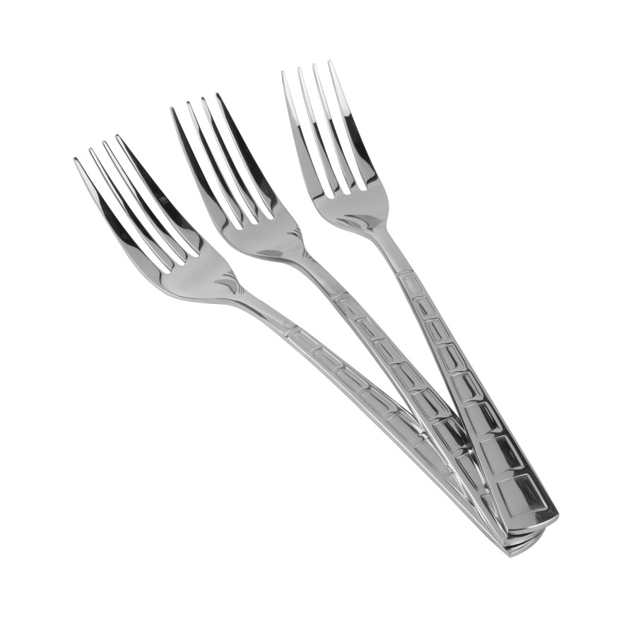 BECHOWARE 3pc Stainless Steel Pattern Design Table Fork Set 20.5cm - Silver