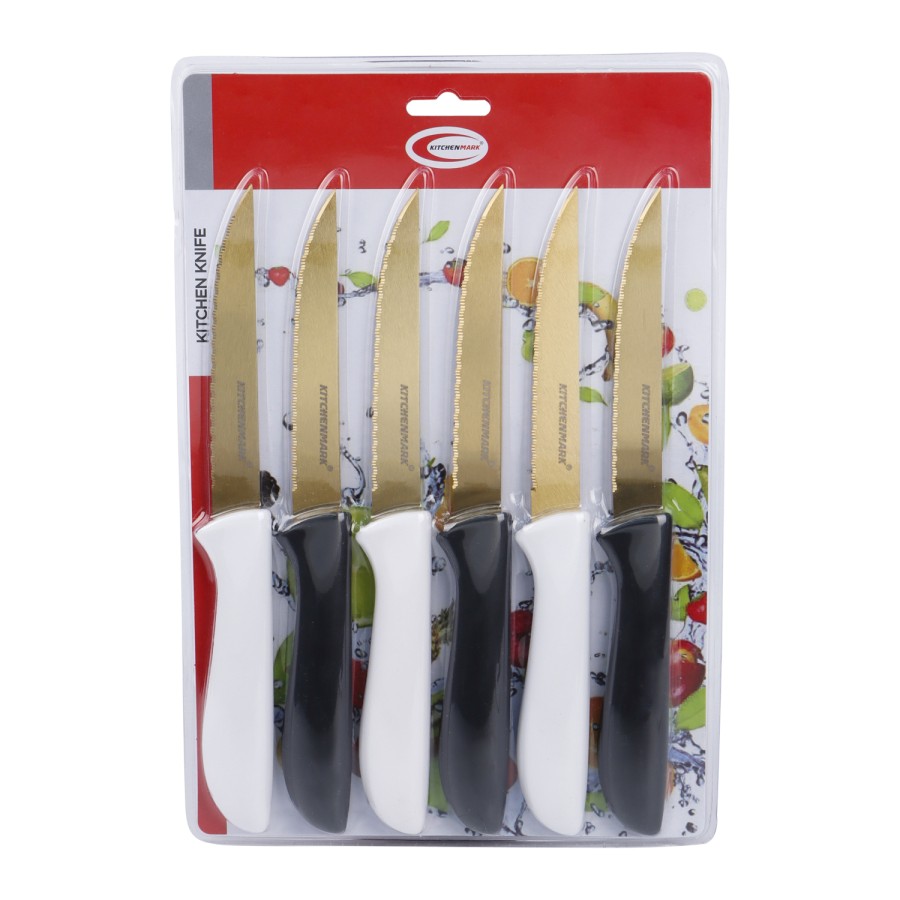 KITCHENMARK 6pc Set Gold Titanium Plating Polypropylene Handle Kitchen Knife 22cm