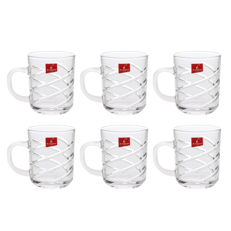 BLINKMAX 6pc Tea Cup Glass Tumbler Set Transparent Drinkware 230ml