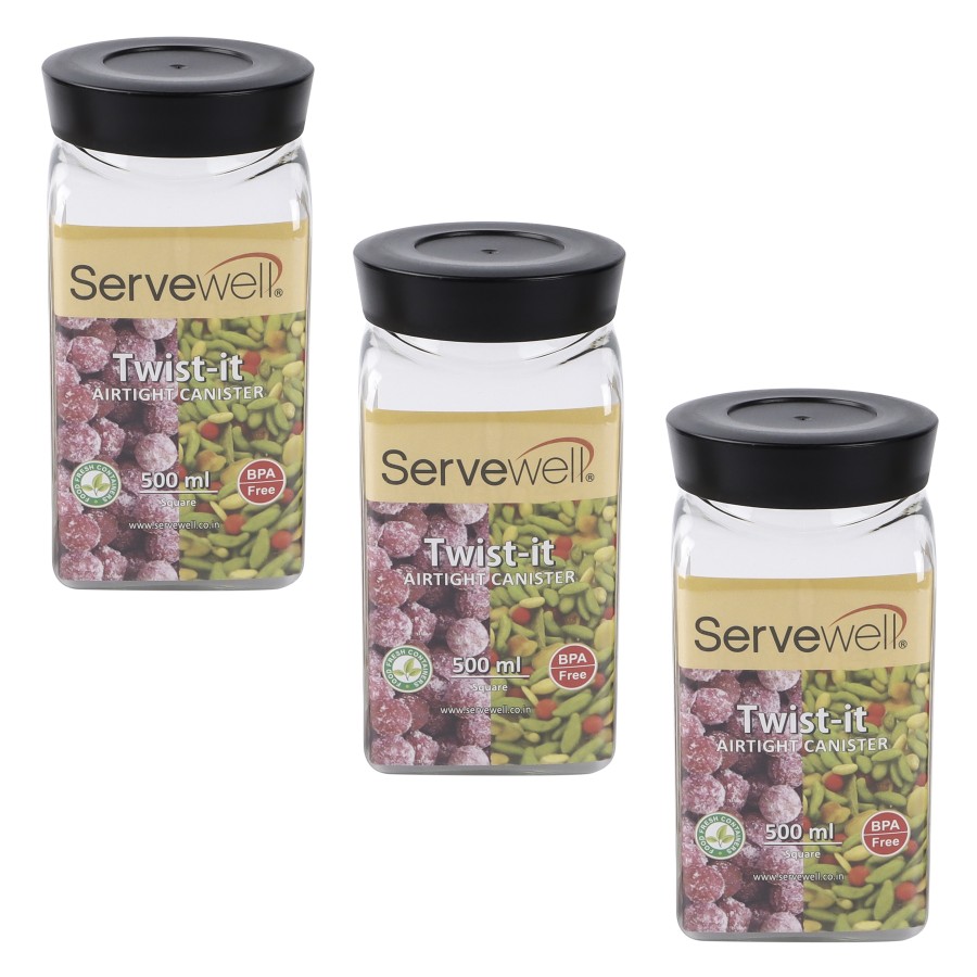 Servewell 3pc Plastic Square Transparent Container Set - 500ml