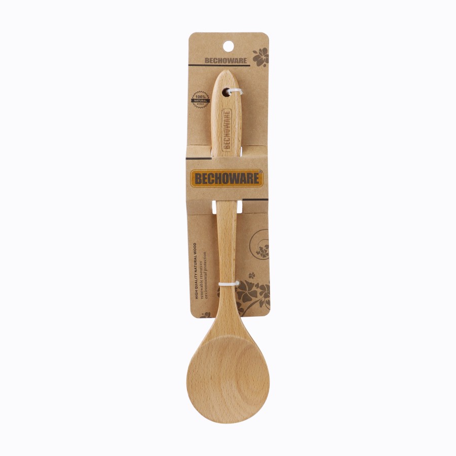 BECHOWARE Wooden Deep Basting Spoon 33cm