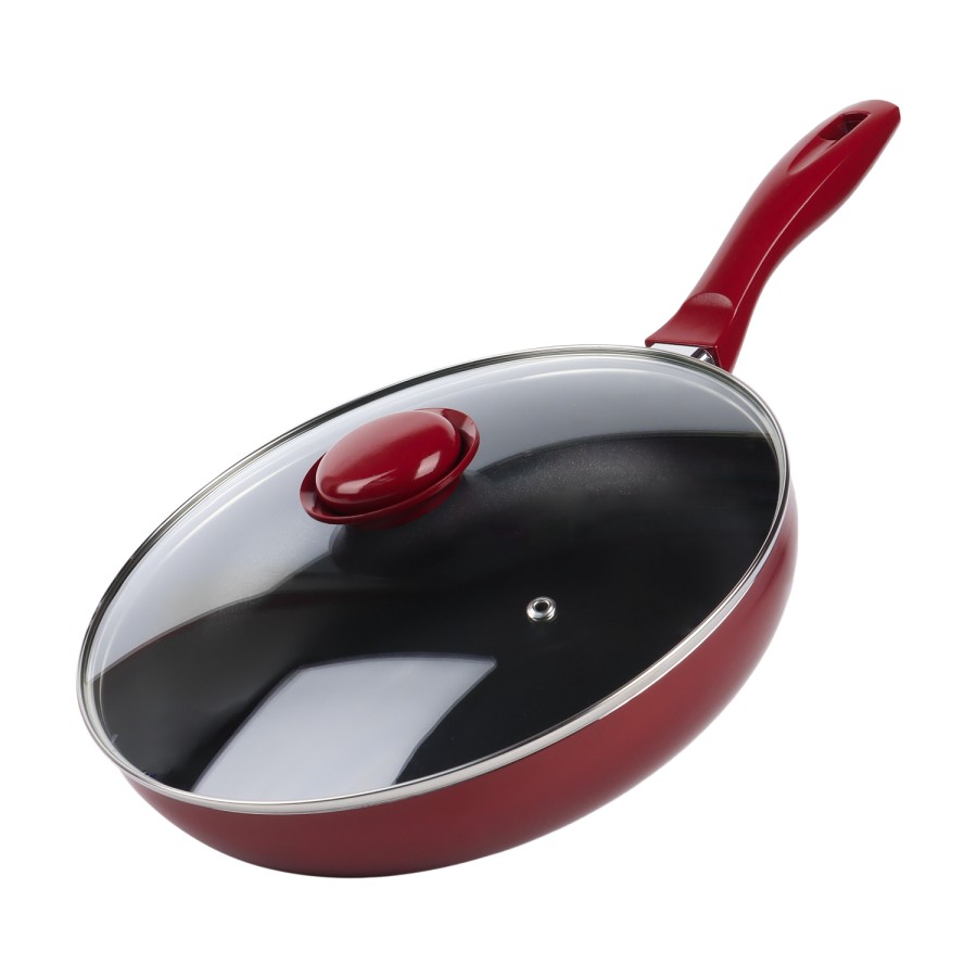 KITCHENMARK Nonstick Aluminium Frypan with Lid 26cm - Red