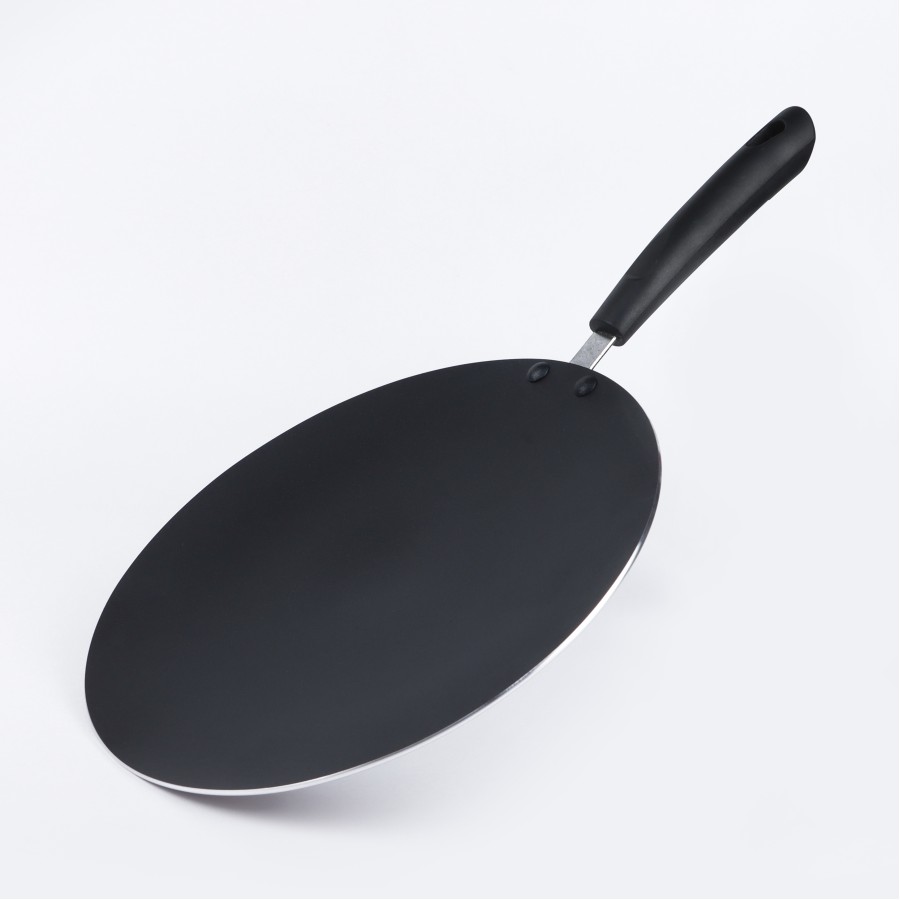 BECHOWARE 2pc Set of 28cm Nonstick Tawa with Slotted Turner - Black