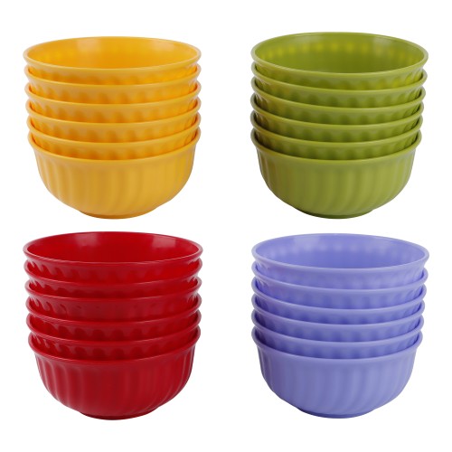 Generic Round Plastic Bowl 450ml 6pc Set - 4 Color Pack