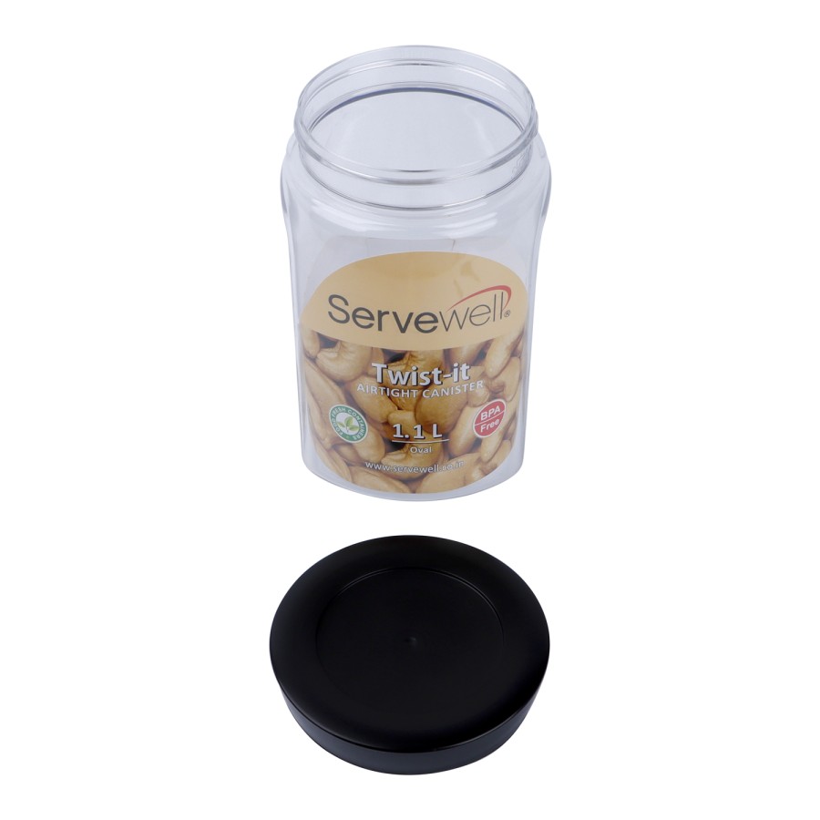 Servewell Airtight Canister Oval Transparent Container 1100ml