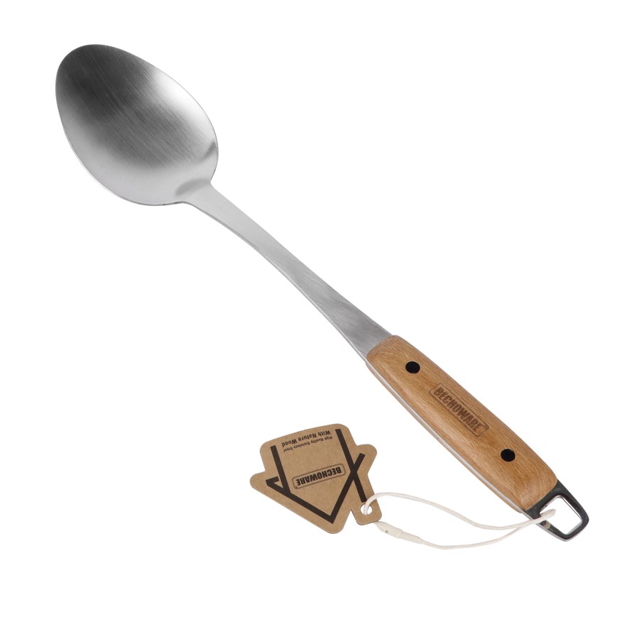 BECHOWARE Stainless Steel Wooden Basting Serving Spoon 37cm