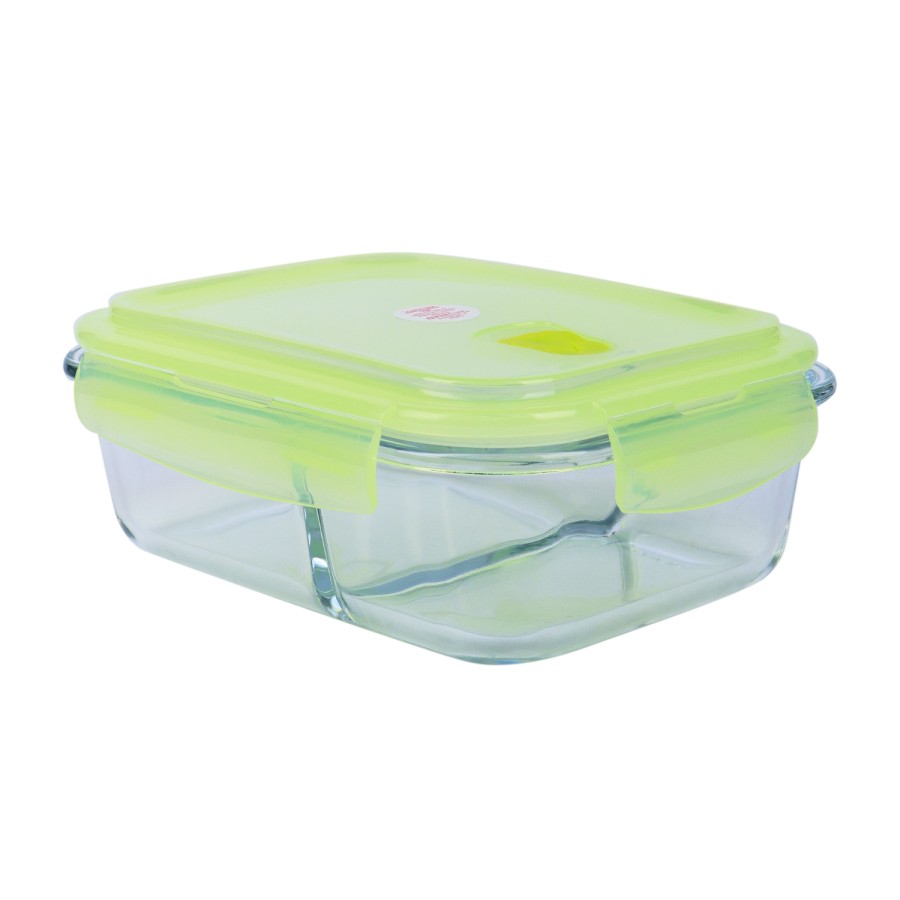 Generic Glass Storage Rectangular 2 Compartment Food Container 1040ml - Green