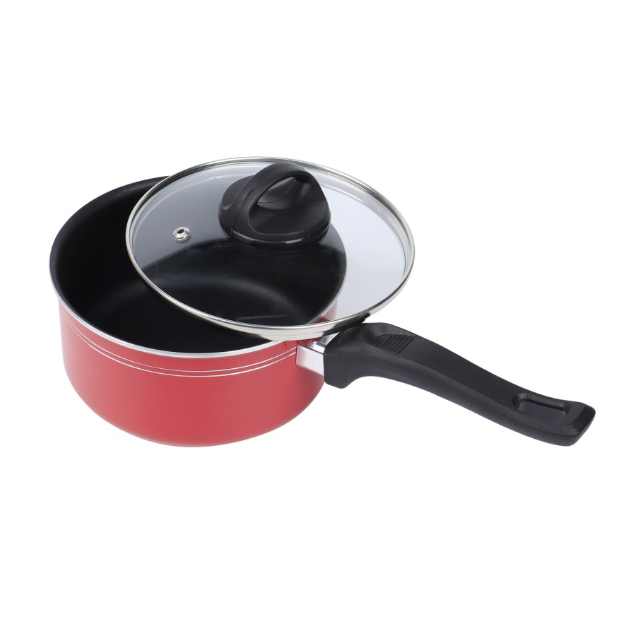 KITCHENMARK Nonstick Aluminium Saucepan with Glass Lid 16cm - Red