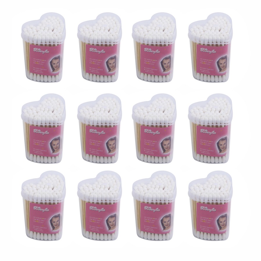 Generic 12 Box of 100 Double Ended Cotton Buds Heart Shaped Pack - White