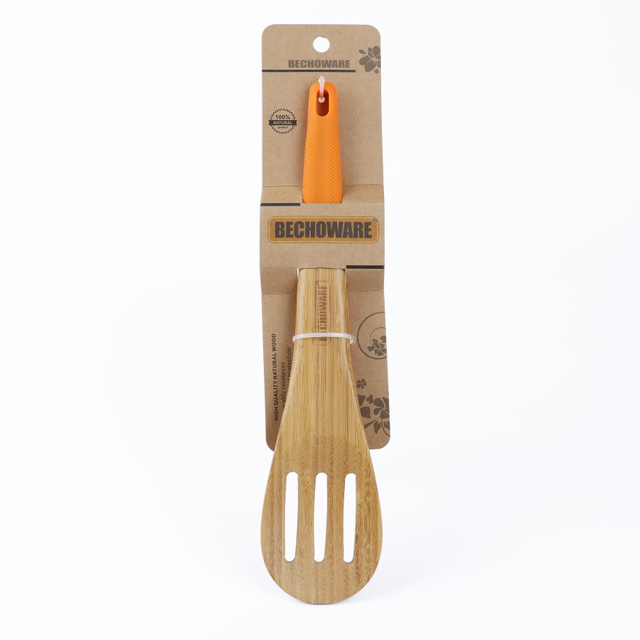 BECHOWARE Wooden Slotted Spoon 32cm - Orange