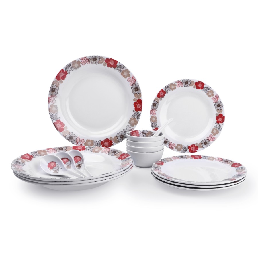 KITCHENMARK 16 pieces Melamine Dinner Set -  Orange Floral