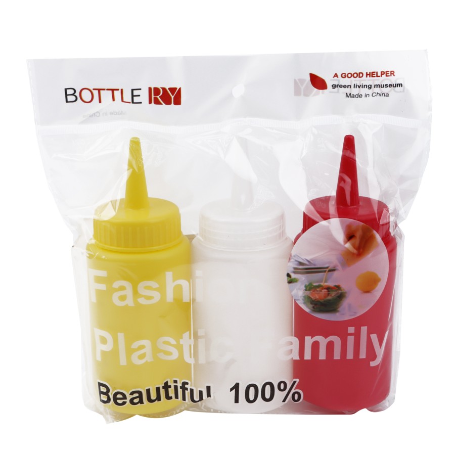 Generic 3pc Plastic Ketchup Bottle 250ml - 3 Color Pack