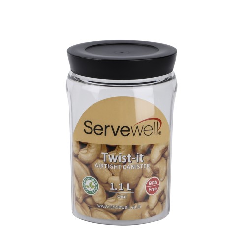 Servewell Airtight Canister Oval Transparent Container 1100ml