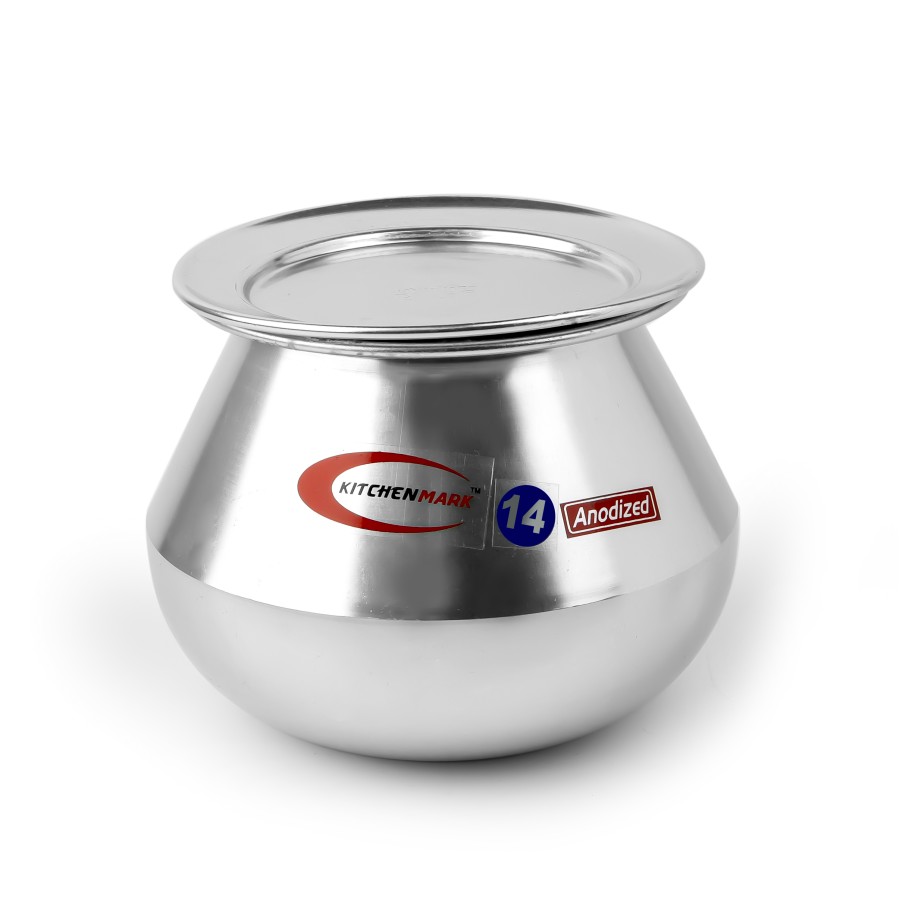 KITCHENMARK Anodized Aluminium Stockpot Biryani Pot with Lid - 14