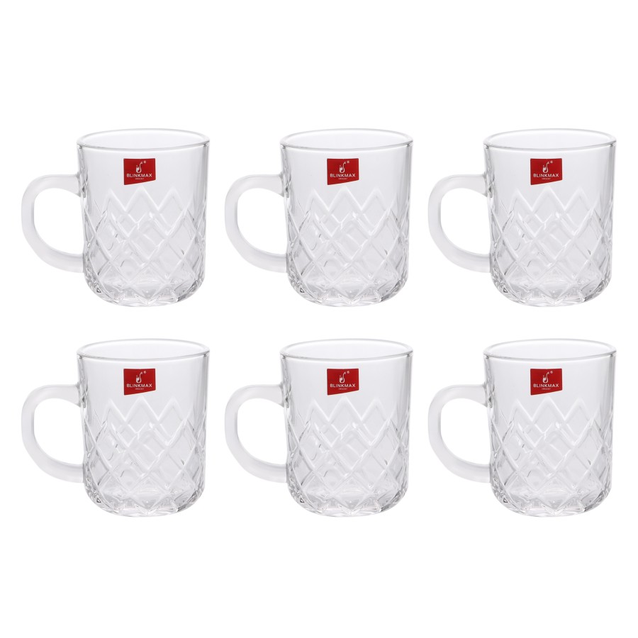 BLINKMAX 6pc Tea Cup Glass Tumbler Set Transparent Drinkware 230ml