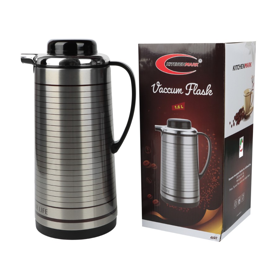 KITCHENMARK 1.6L Vacuum Flask - Silver Stripes