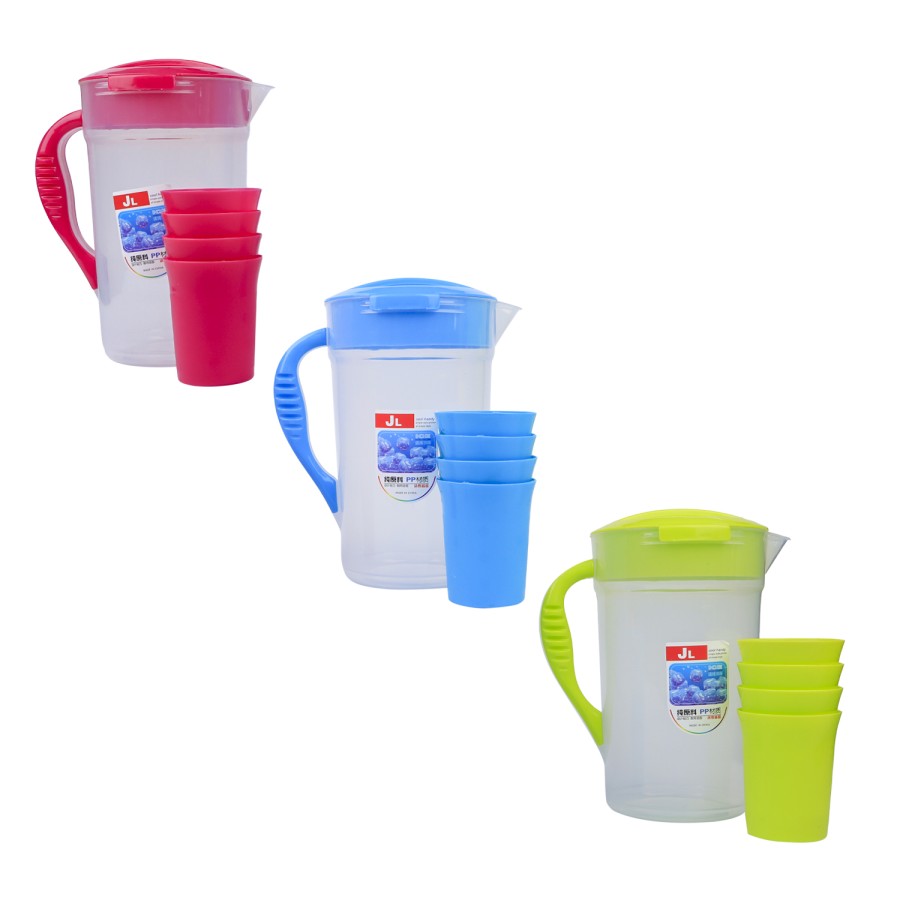 Generic Plastic Water Jug 2500ml with 4 Cups - Pink