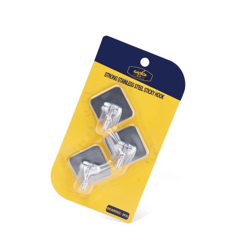 Generic Stainless Steel Diamond Shaped Adhesive Sticker Hook 3pc Pack