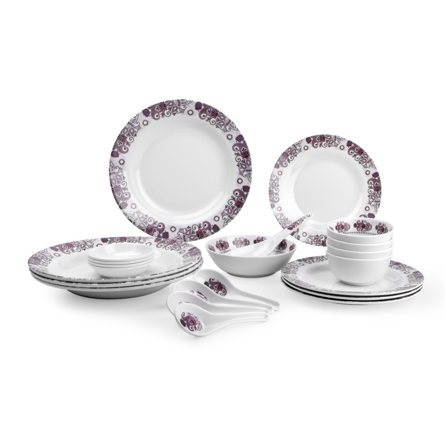 KITCHENMARK 22 pieces Melamine Dinner Set -  Pink Paisley