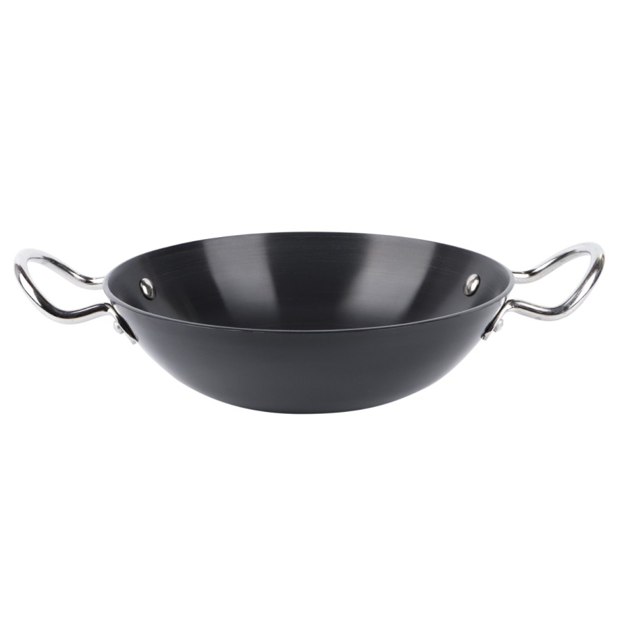 KITCHENMARK Hard Anodized Aluminium Wok Pan Shallow Kadai 24cm - Black 