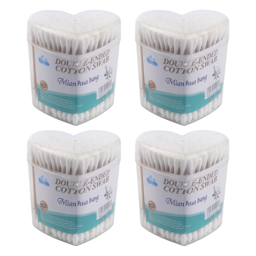 Generic 4pc of 100 Double Ended Cotton Buds Heart Shaped Pack - White