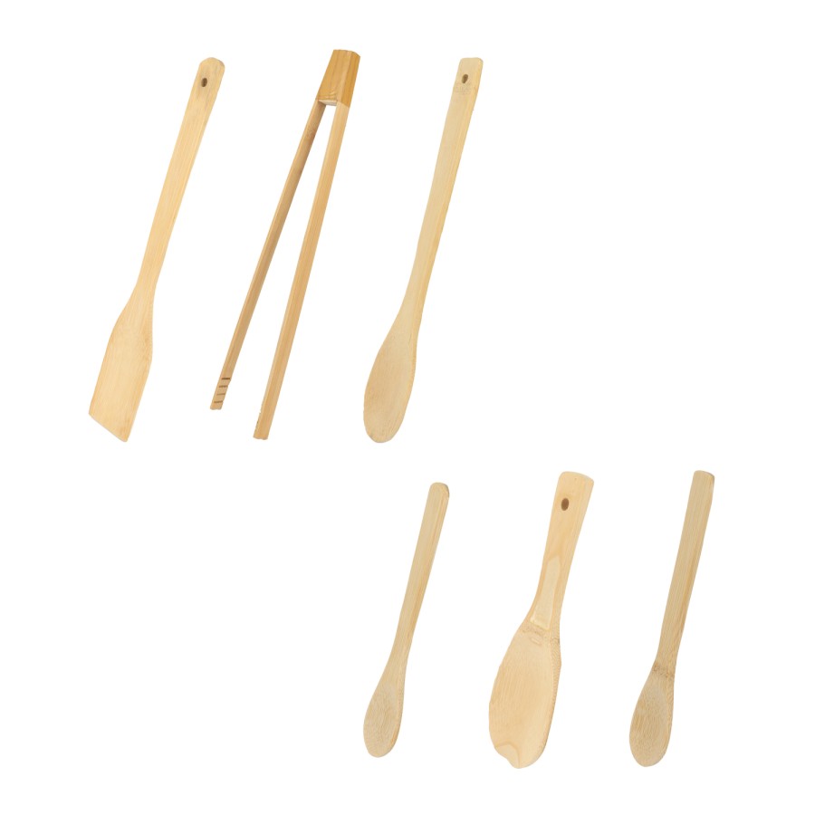 KITCHENMARK 6pc Bamboo Kitchen Spoon Set with Cutlery Holder