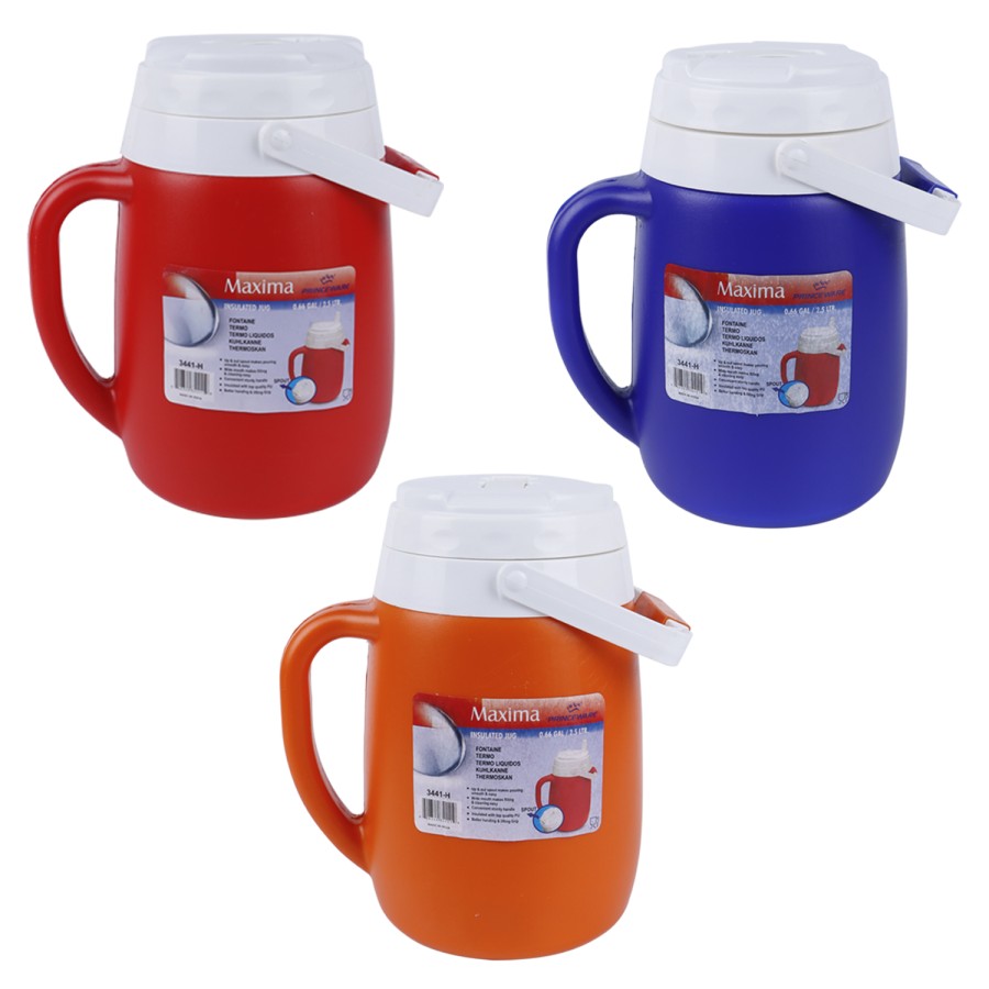 PRINCEWARE Maxima Plastic Insulated Water Jug 2.5L - 3 Color Pack