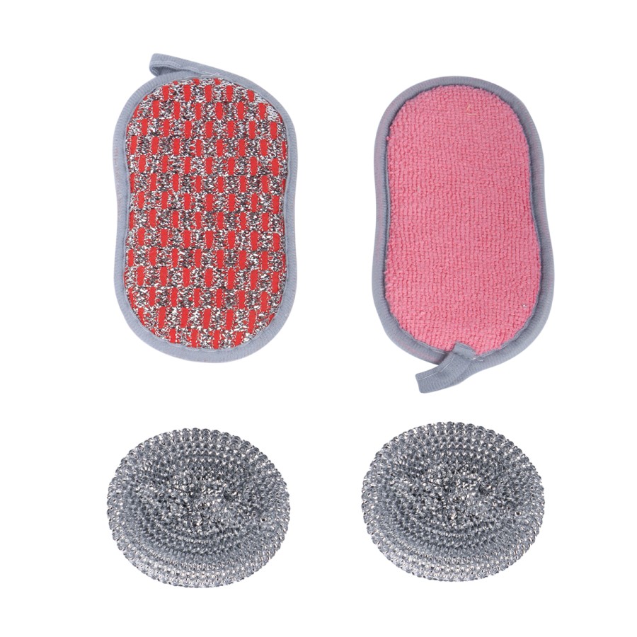 Generic 4pc Stainless Steel Scourer & Steel Pad Combo Set - Multicolor