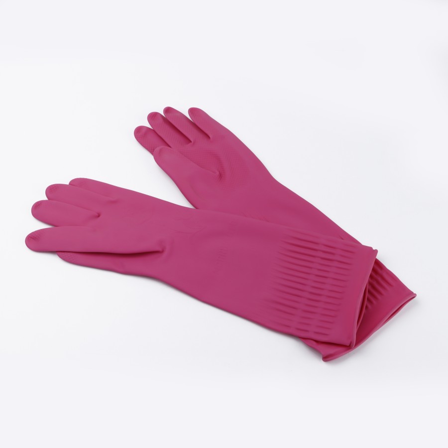 KITCHENMARK Rubber Latex Household Gloves Pair 38cm - Pack of 10 - Pink