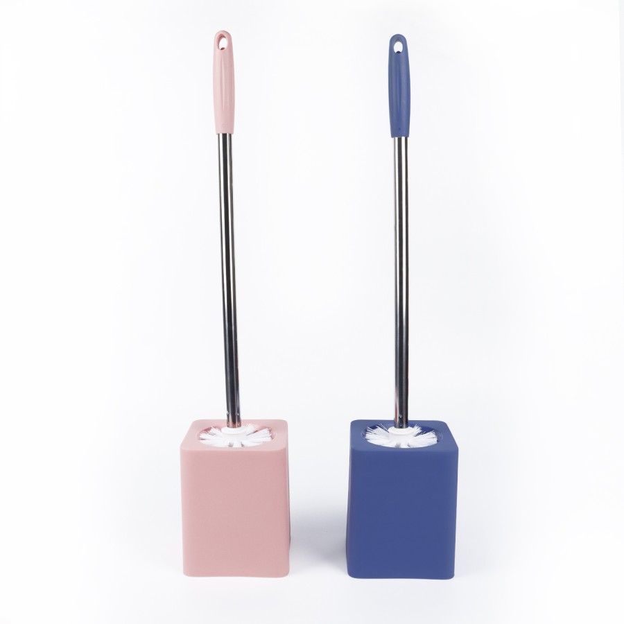 Oaxy Steel Handle Toilet Brush with Stand 58cm - 2 Color Pack