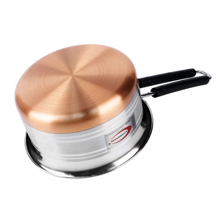 KITCHENMARK 3pc Multisize Stainless Steel Milk Pan Sauce Pan Copper Bottom with Lid