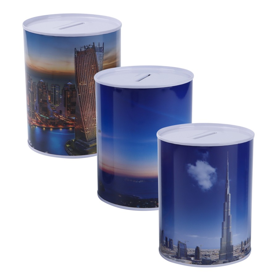 Generic Metallic Dubai Themed Coin Box Size L 12cm - 3 Color Pack