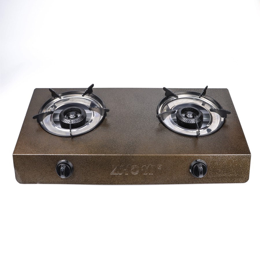 ZHOYI Stainless Steel Double Burner Tabletop Gas Stove - Brown