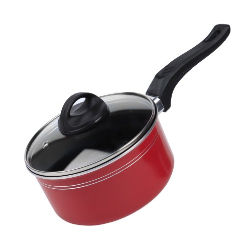 KITCHENMARK Nonstick Aluminium Saucepan with Glass Lid 16cm - Red