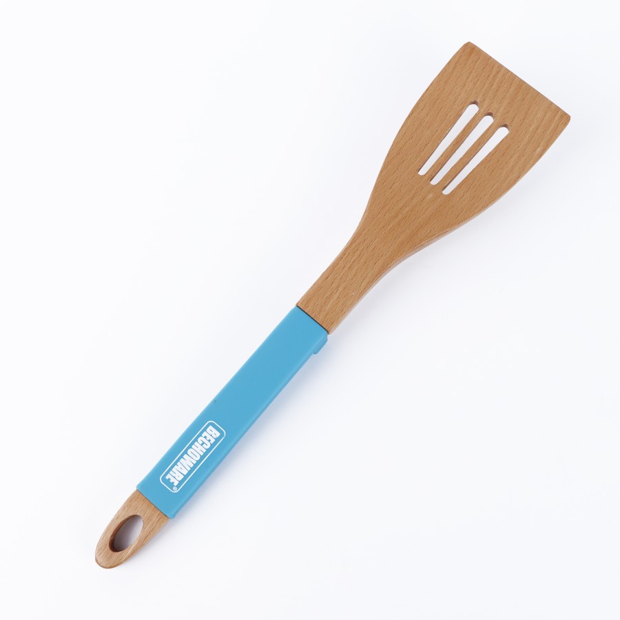 BECHOWARE Wooden Slotted Turner Spatula 32cm - Blue