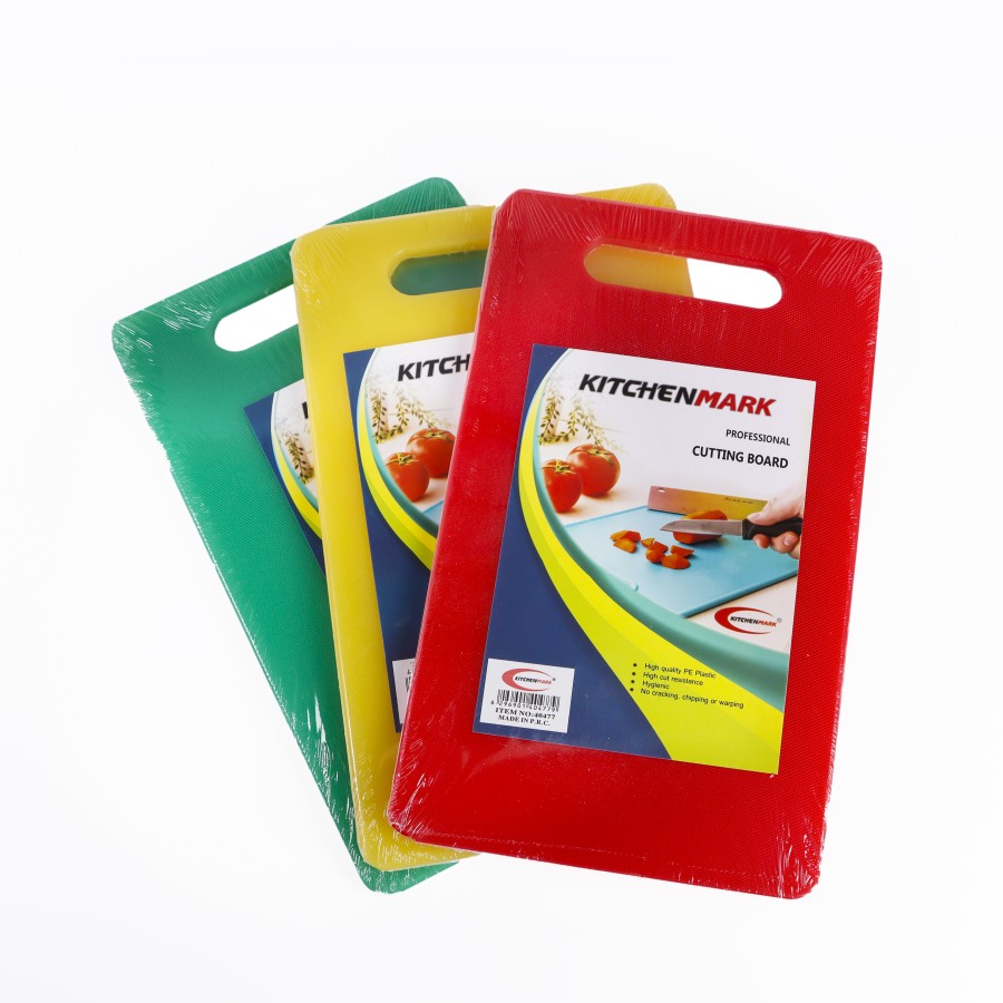 KITCHENMARK PE Plastic 10mm Chopping Cutting Board 33cm - 3 Color Pack