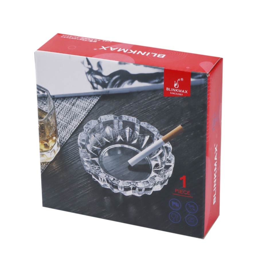 BLINKMAX Round Transparent Glass Ashtray 12cm