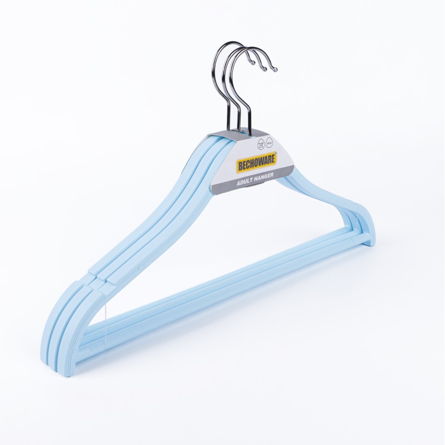 BECHOWARE 3pc Plastic Cloth Hanger 39.8cm - Blue