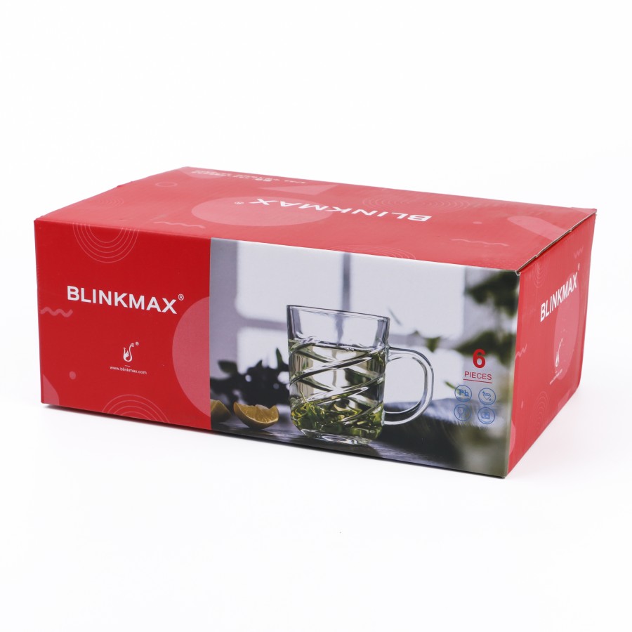 BLINKMAX 6pc Tea Cup Glass Tumbler Set Transparent Drinkware 230ml