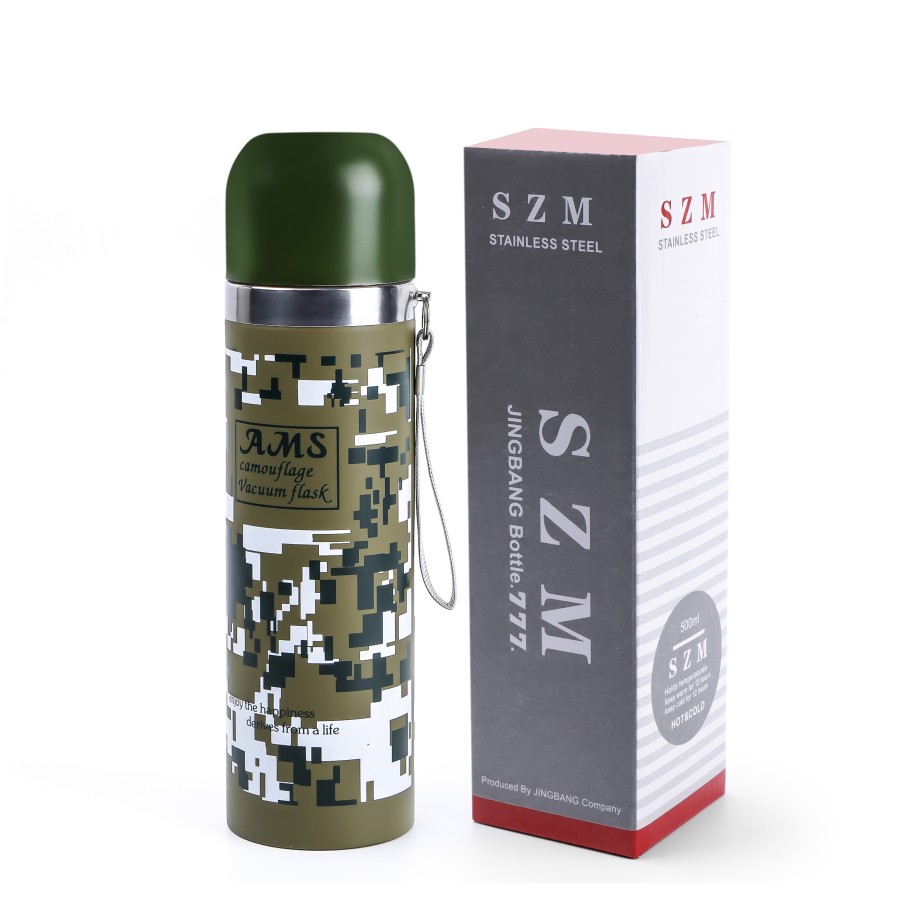 Generic Vacuum Thermos Stainless Steel Bottle 500 mL - Military Green