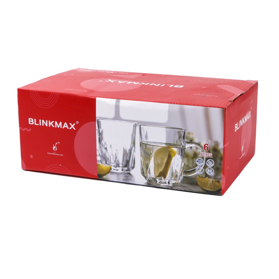 BLINKMAX 6pc Tea Cup Glass Tumbler Set Transparent Drinkware 240ml