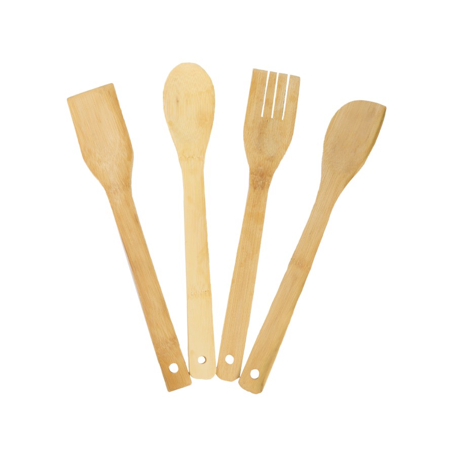 KITCHENMARK 4pc Bamboo Kitchen Spoon Set with Cutlery Holder