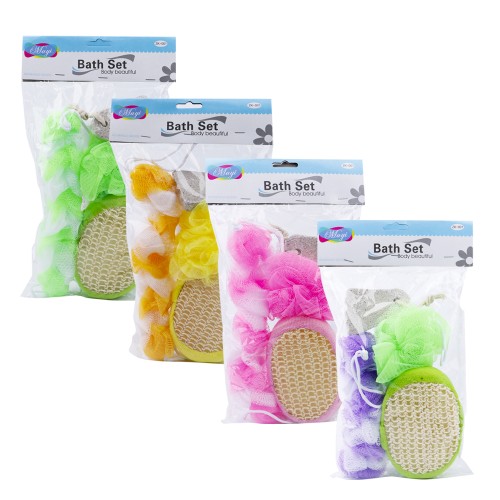 Generic 4pc Bath Leaf Sponge Loofah Scrubber Pumice Stone Combo Pack - 4 Color Pack
